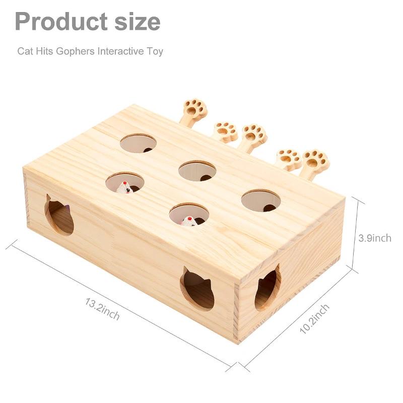 Cat Toy Interactive Mole Fighting Solid Wood Toy Indoor Cat Kitten Mouse Catching Game