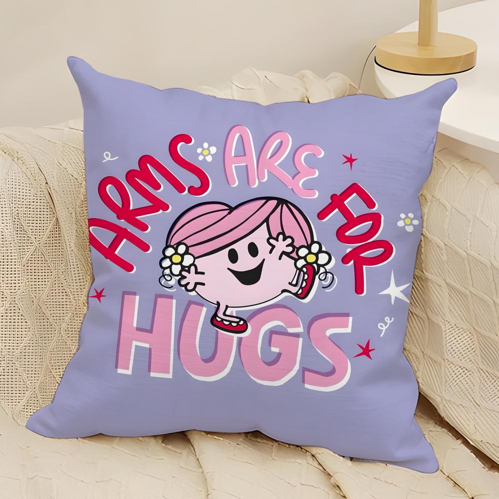 Classic Reto Cartoon MMrMen and Little Miss Pillow Case Natural Linen DoubleSided Printing Sofa Home Decor Cushion Cover