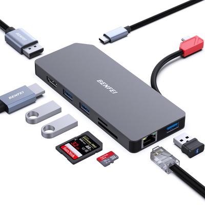 Портативная док-станция BENFEI USB C MST Hub HDMI DisplayPort Dual Card, совместимая с MacBook iMac 9-в-1 Station, - монитор/3USB Type-A/1USB