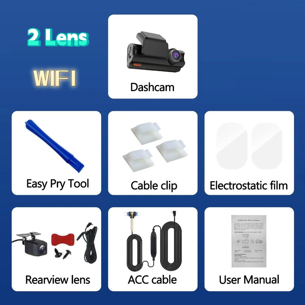 Новый 4K видеорегистратор, двойная камера, WiFi, Автомобильный DVR, Запись спереди и сзади, 4K+2.5K, Мониторинг парковки, G-сенсор, Циклическая запись