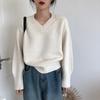 Ретро пуловер с V-образным вырезом женский осенне-зимний новый ленивый свободный верхняя одежда с низом вязаный свитер топ