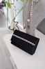 Women's Stylish and Useful Evening Dress Bag Black Satin Shuttle Waterway Stone Cornered Box with Lid Evening Dress Women's Bag