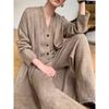 New Women's Lazy Three-piece Set Fashion Loose Knit Long Sweater Casual Temperament Pant Set Simple Commute