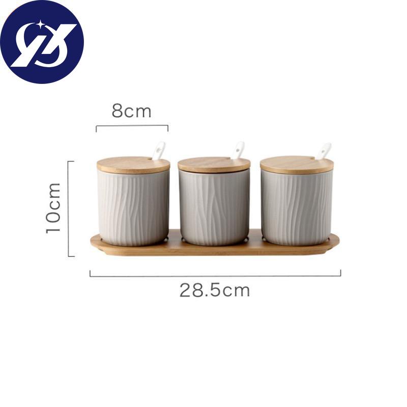 Nordic Ceramic Spice Rack Seasoning Jar Kitchen Salt Pepper Storage Bottle with Cover and Spoon Set Creative Simple Condiment