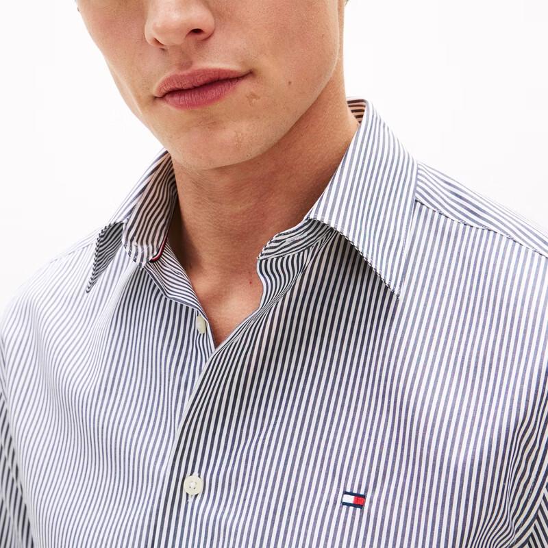 Tommy Hilfiger Мужская хлопковая полосатая повседневная рубашка с длинным рукавом