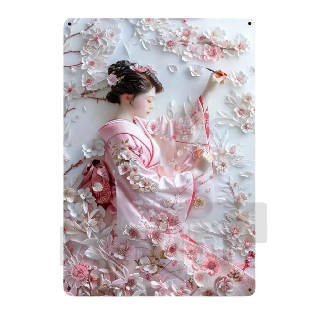 Японская гейша кимоно металлический знак, 2D элегантный японский постер с цветущей вишней, для дома, комнаты, офиса, идзакая, кафе, студии настенный декор