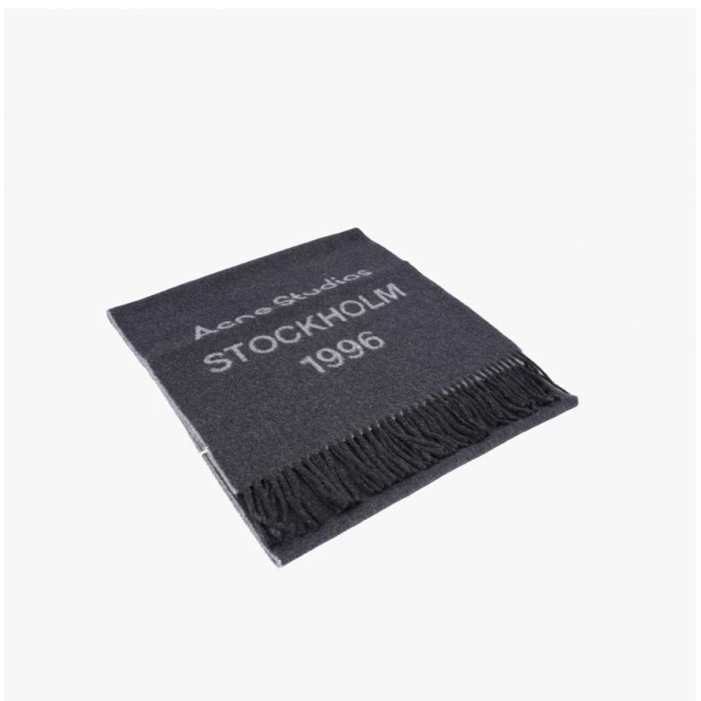 Шарф с бахромой Acne Studios Wide Stockholm с логотипом Ca0398 Черно-белый J83