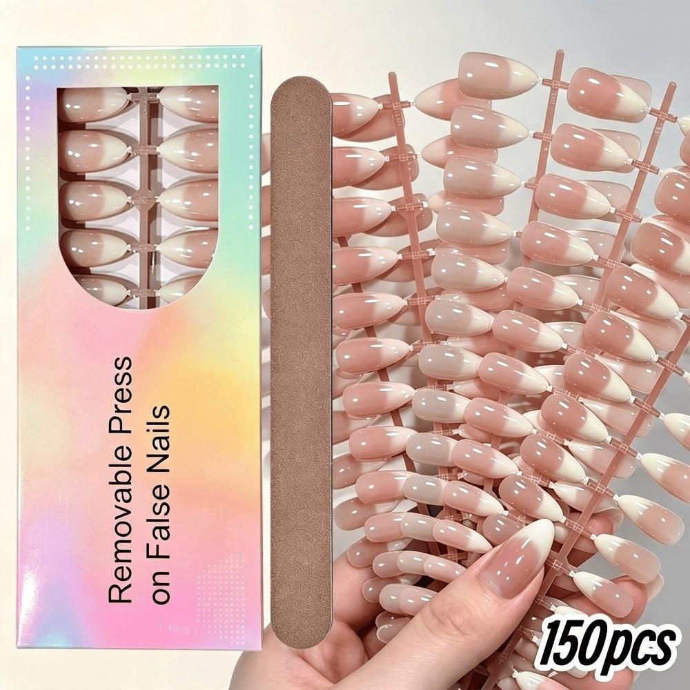 Semi-Transparent Press On Nails Glossy Finish French False Nails New Fake Nails for Daily Wear