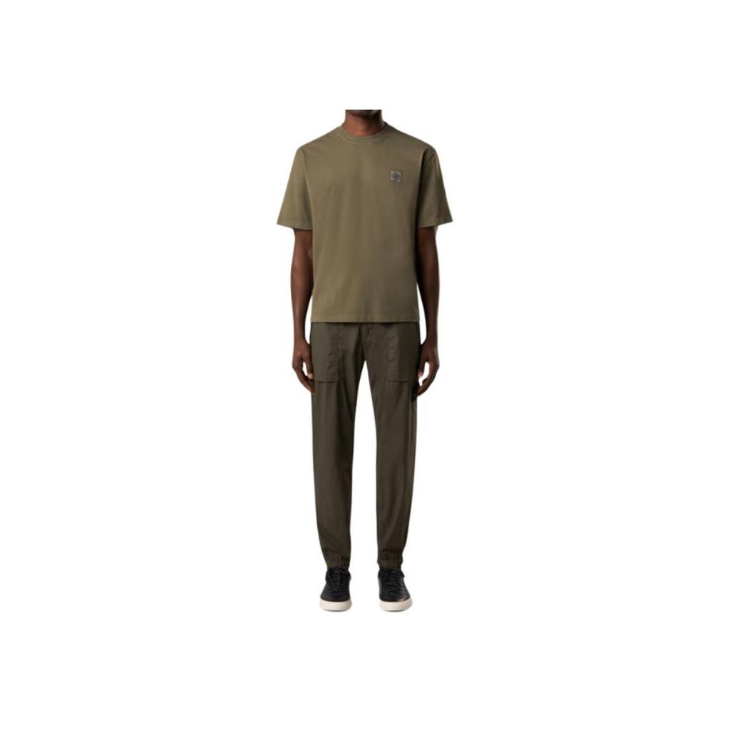 STONE ISLAND Однотонная футболка с логотипом и круглым вырезом, короткий рукав, мужские топы, цвет Армейский зеленый K1S1521000-34S0115-V0054
