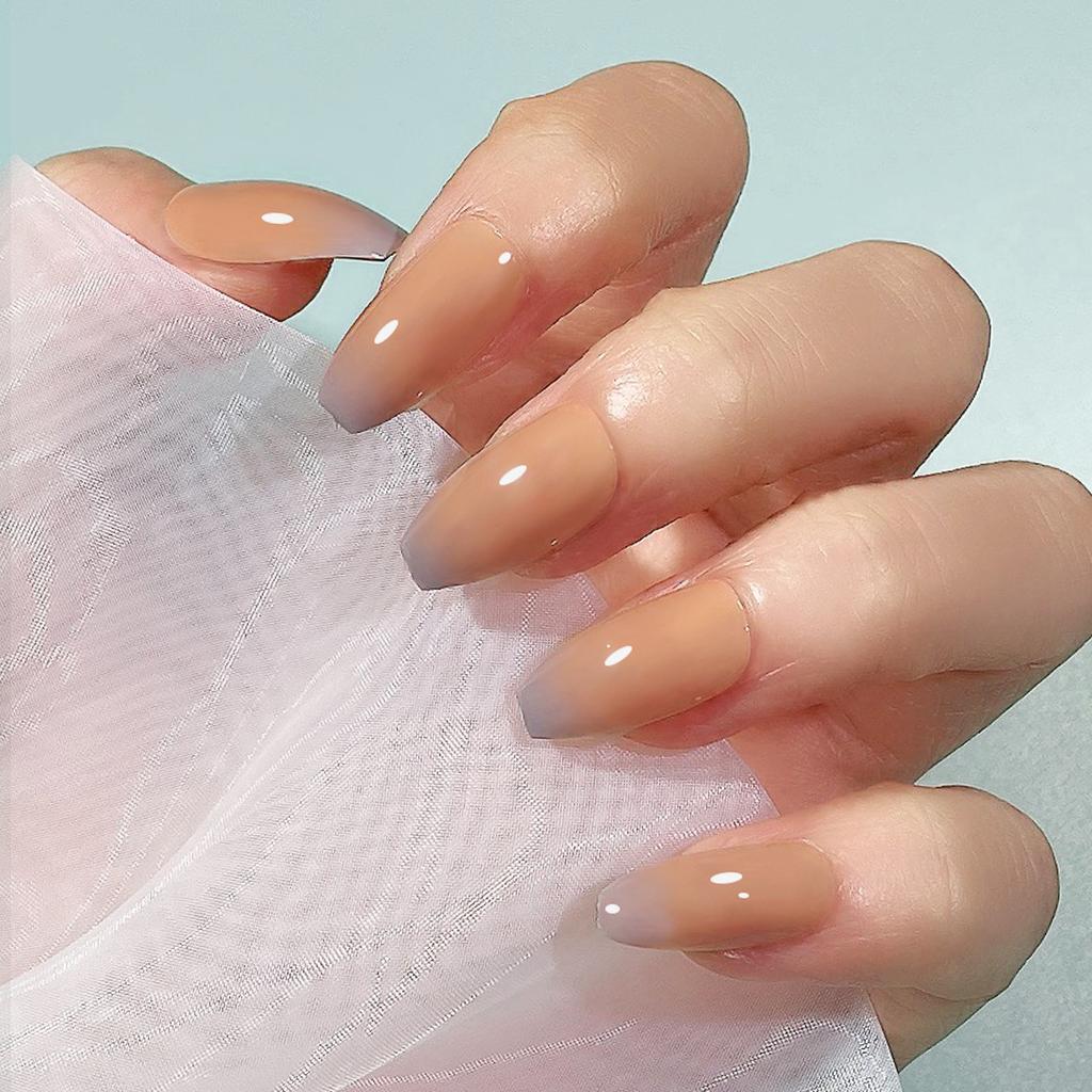 Nude Ice Through Khaki Gradual Change Short Wear Nail French Phototherapy Patch Nail Practice Full Sticker