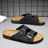 Модные летние мужские тапочки в британском стиле для подиума, модные сандалии для отдыха на природе, мужские тапочки из пробки, мягкие пляжные шлепанцы с двумя пряжками