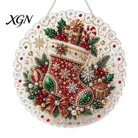 Novice Friendly Crafting Kit Christmas Faux Pearl Painting Suncatcher Kit, Cute Santa Snowman Tree 3D Beaded DIY Art Set Ornament, Handmade