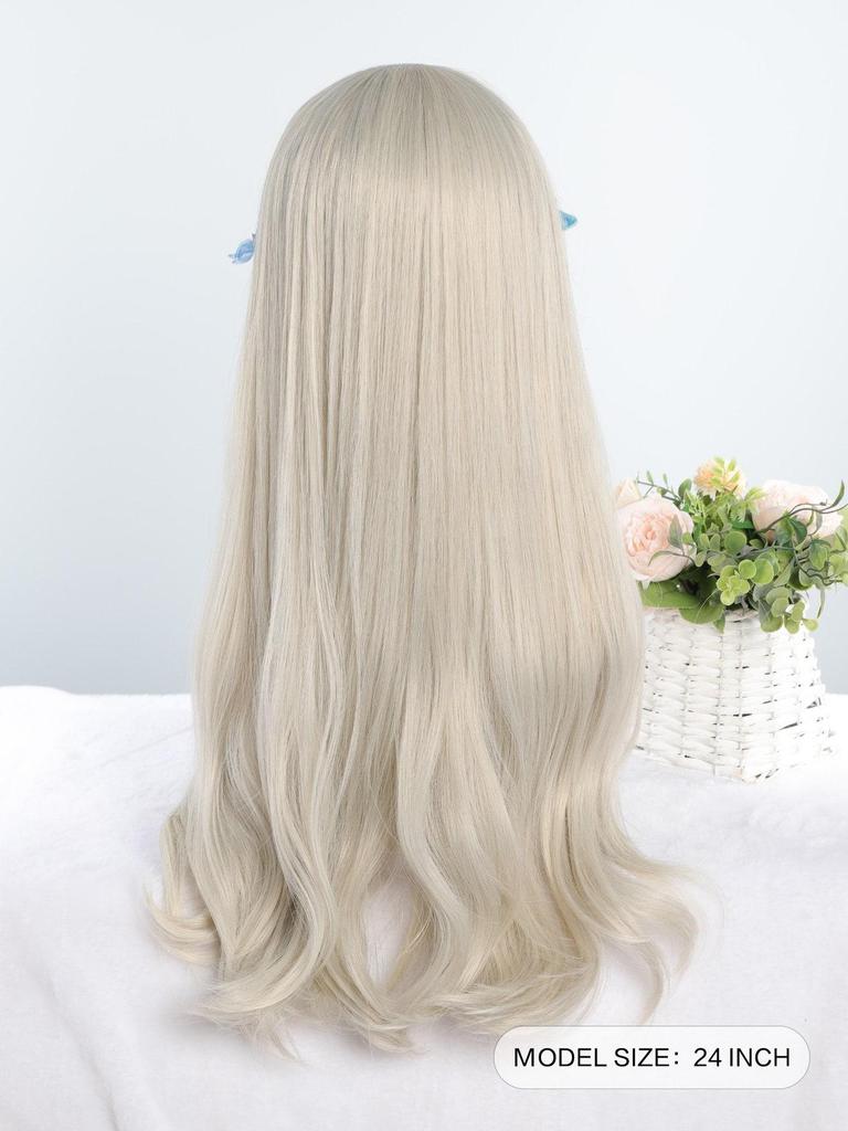 Светло-пепельные синтетические парики для косплея с челкой, длинные, 24 дюйма, длинные, вьющиеся, волнистые, парики Лолиты на Хэллоуин, термостойкие волокна, челка, волосы