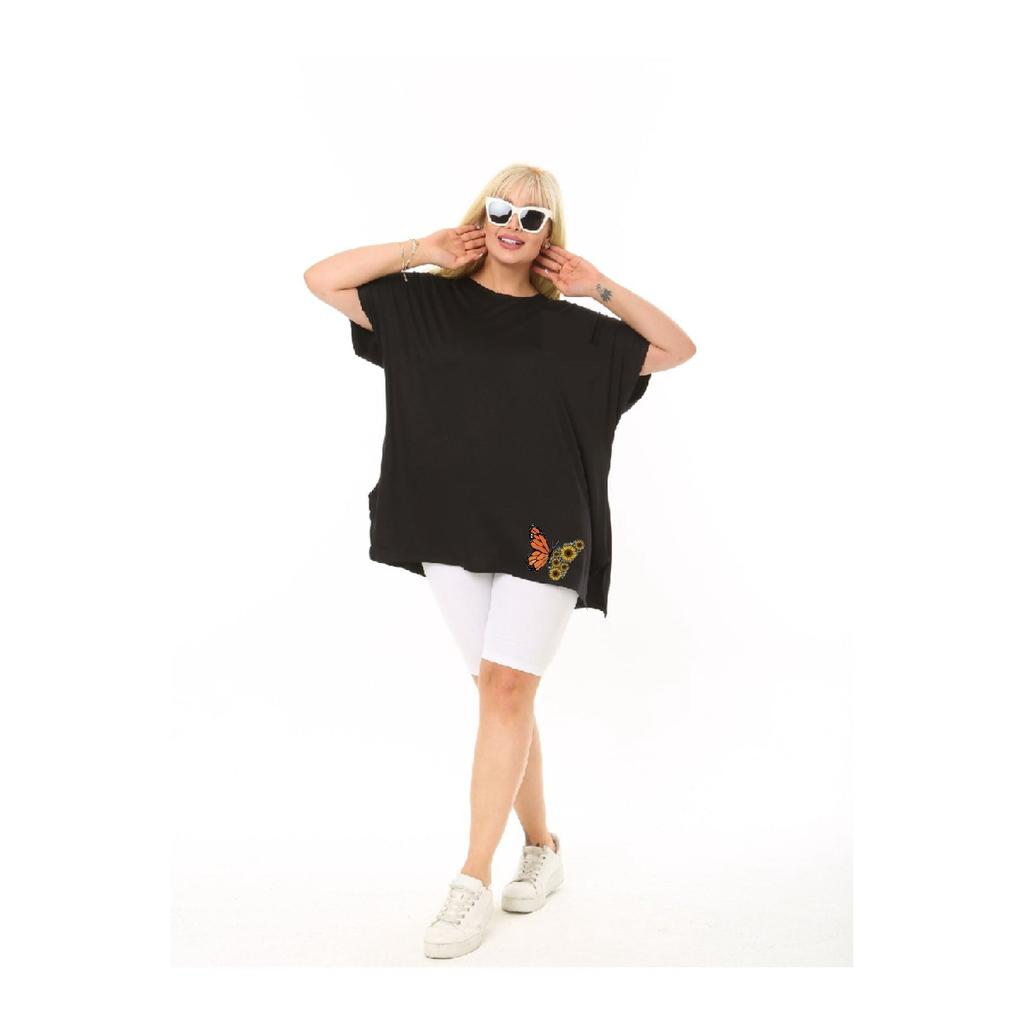 Черная трикотажная футболка Salas из вискозы с принтом бабочек больших размеров
