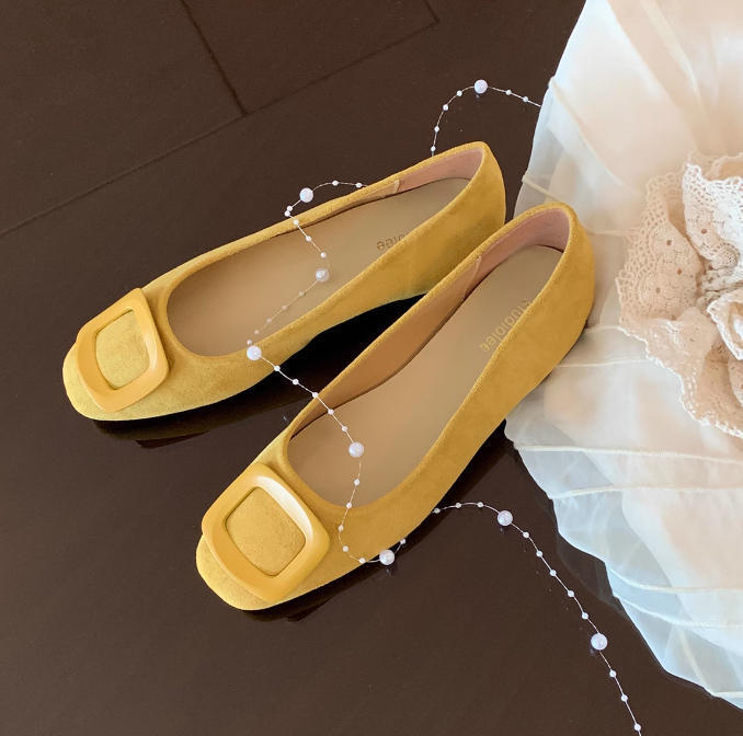 Версия из овчины~ Кожаные туфли-лодочки с квадратным носом и неглубоким вырезом на плоской подошве для женщин, новые, универсальные и не утомляющие ноги, с квадратной пряжкой, для работы