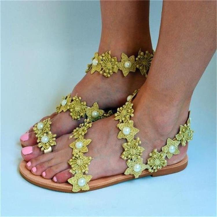 Женская обувь большого размера сандалии женские весна 2024 новые сандалии на плоской подошве с цветочным принтом женские