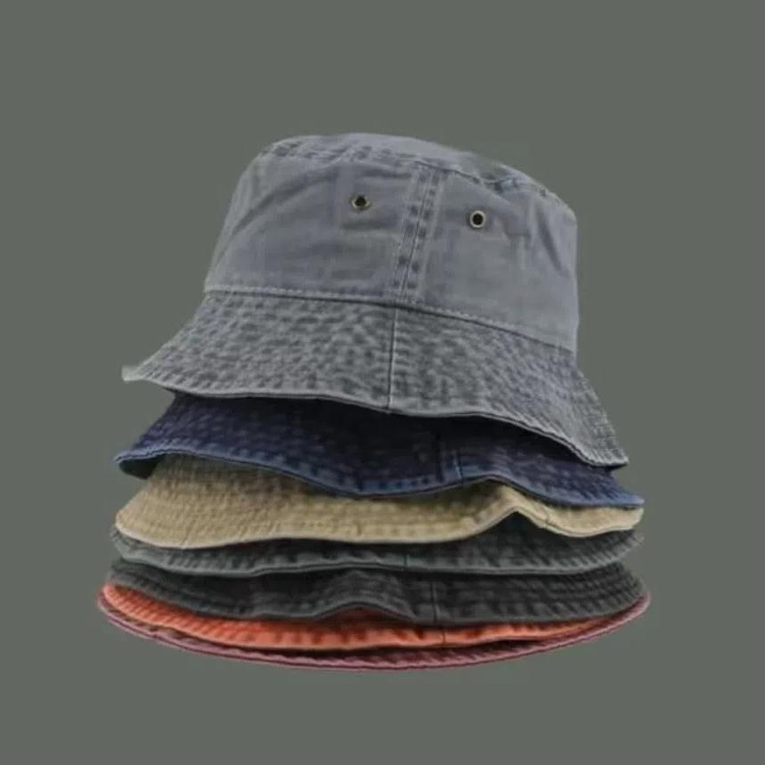 Teenager Sunshade Bucket Hat Solid Color Fisherman Hat Washed Denim Bucket Cap Men Women