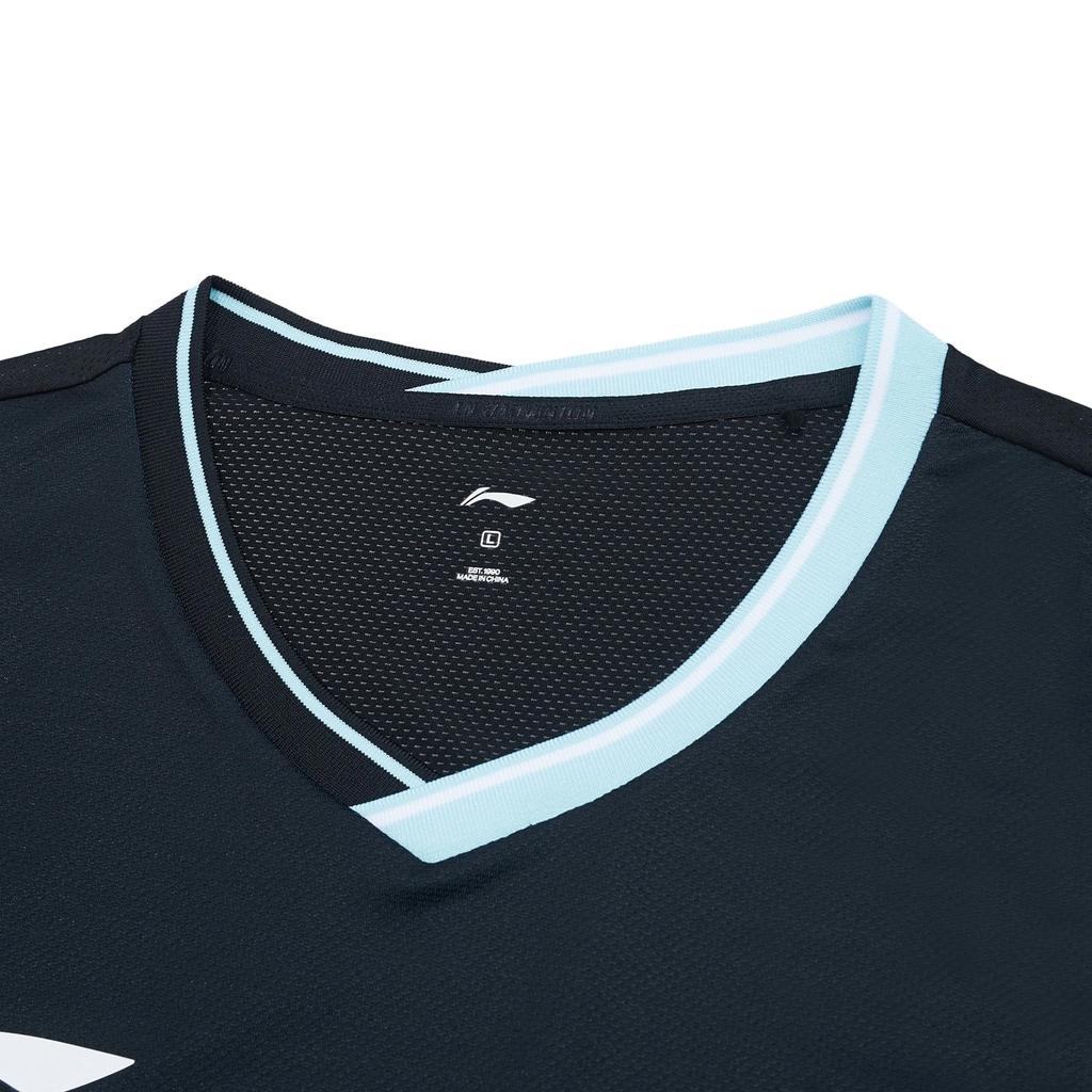 Футболка унисекс с коротким рукавом и вышитым принтом логотипа серии Li Ning Badminton, быстросохнущая, черная AAYT057-3