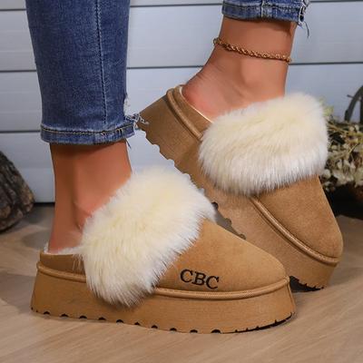 Корейские меховые зимние тапочки женские 2024 зимние теплые простые тапочки на платформе длинные плюшевые мягкие домашние туфли на толстой подошве хлопковые туфли