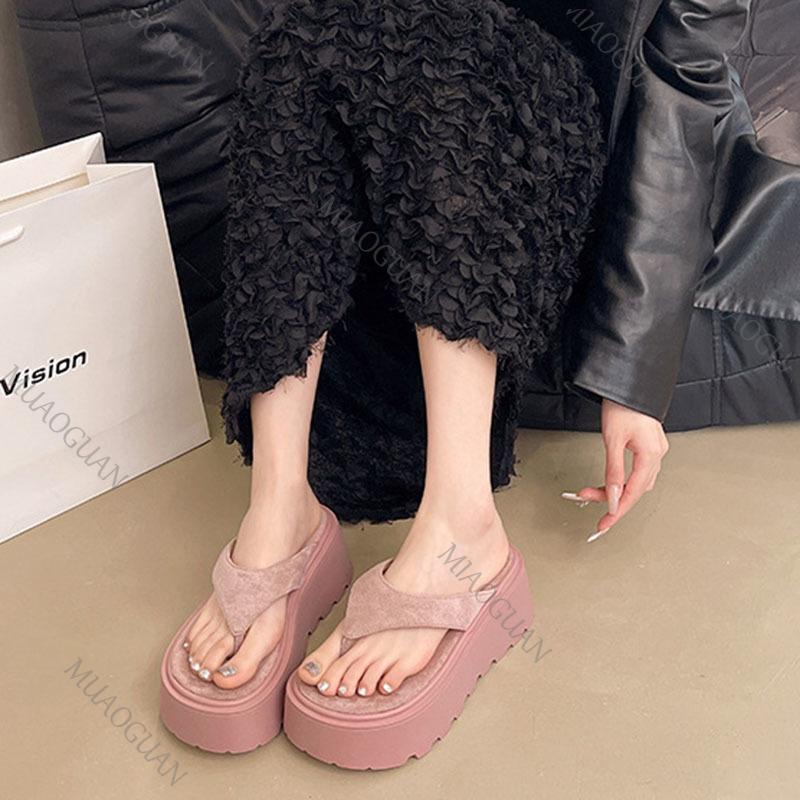 Fashion Women's Platform Flip Flops Summer New Seaside Holiday Wedges High Heels Shoes Women Casual Solid Outside Wear Sandals Slippers