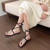 Niche Sweet Light Blue Metal Buckle Square Toe Slim Holiday Flat High Strap Sandals 2025