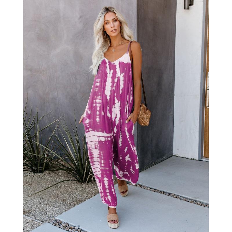 Женский сексуальный комбинезон с широкими штанинами и бретельками через шею