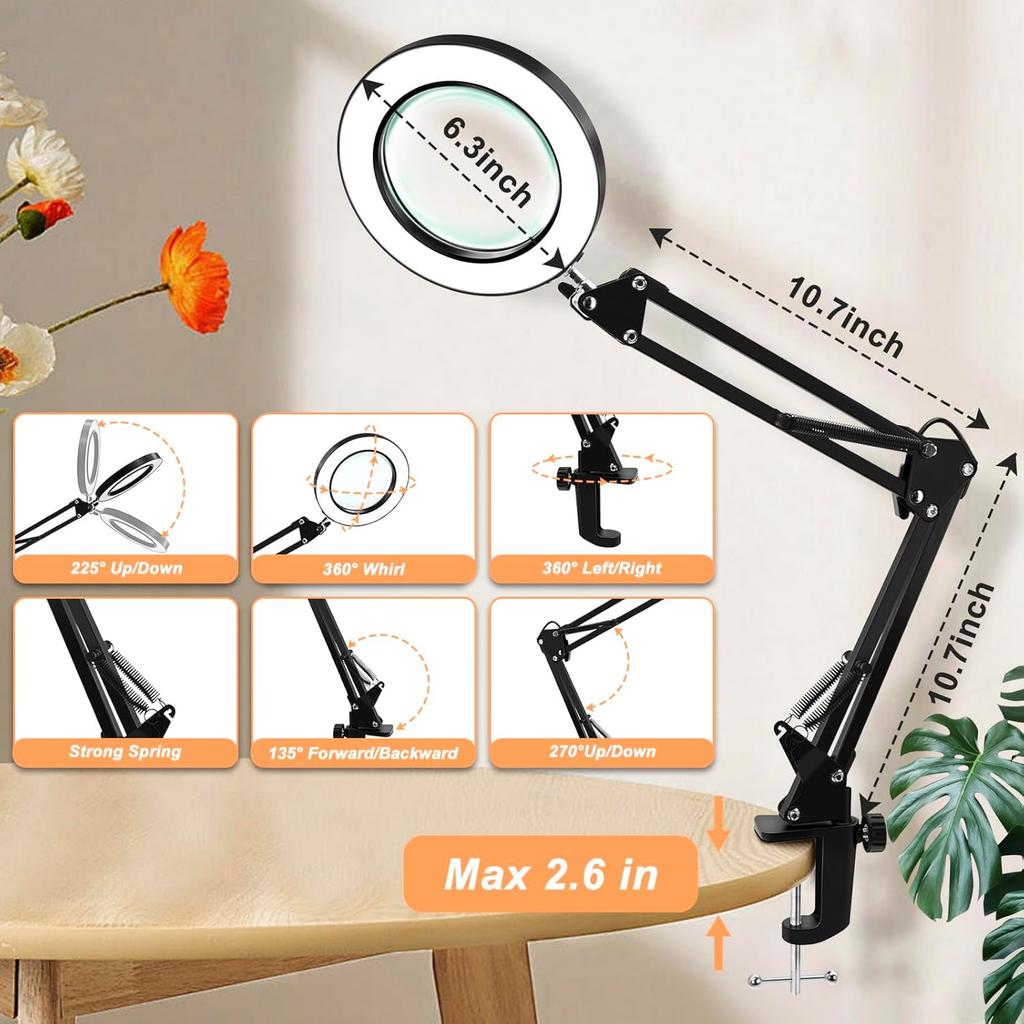 10X Magnifying Glass with Light and Stand, Remote Control Desk Magnifying Glass with Light- Stepless Dimming Craft Magnifying Lamp Hands Free