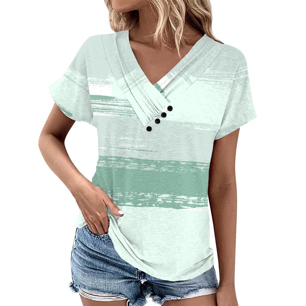 Summer Tops For Women Floral Pattern For Women V-Neck Short Sleeve Comfy Womens Tops Oversized Tshirts