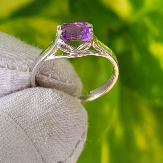 Кольцо из серебра 925 пробы с натуральным фиолетовым аметистом, 7,5 долл. США, подарочное кольцо