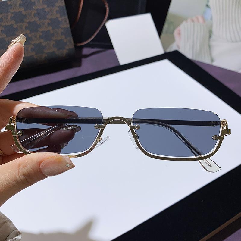 Luxury Brand Designer Small Square Women'S Sunglasses Metal Half Frame Floating Rimless Lens Sunglasses Woman Vintage Shades