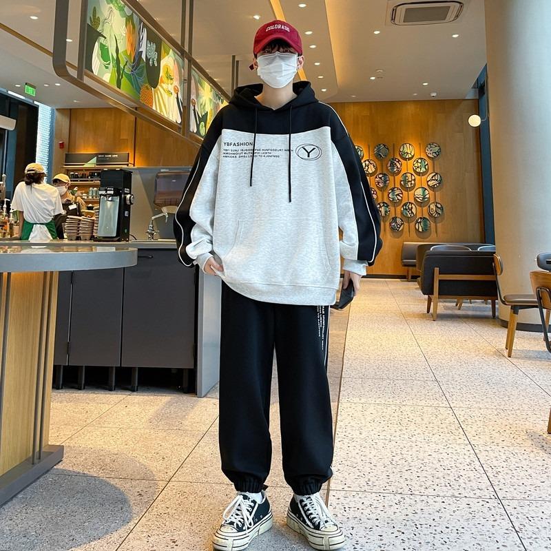 И Спортивный костюм из двух частей с широкими брюками, пуловер с длинными рукавами, повседневный, свежий, удобный, в спортивном стиле, мужской наряд