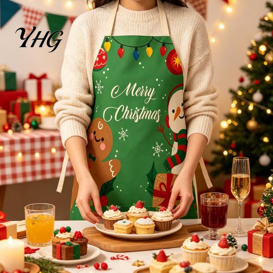 Santa Claus Kitchen Supplies Christmas Apron, Claus/Elk/Gingerbread Man/Snowman Print Cooking Bib, Waterproof Funny Gingerbread Man Chef Apron