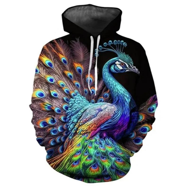 Осенние толстовки с принтом животных павлина в формате 3D для мужчин и женщин, модные повседневные толстовки с капюшоном большого размера, пуловеры, спортивная одежда