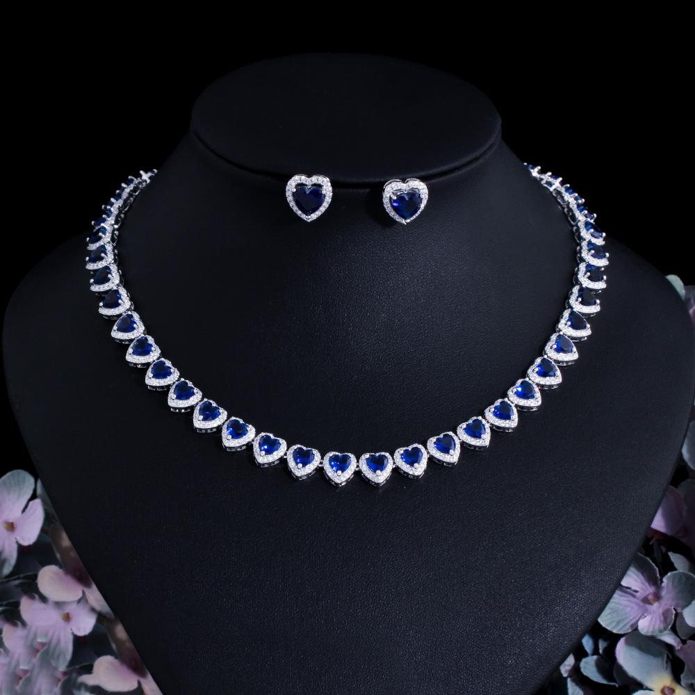 CMM Высокое качество королевский синий кубический цирконий банкетный комплект серег в форме сердца