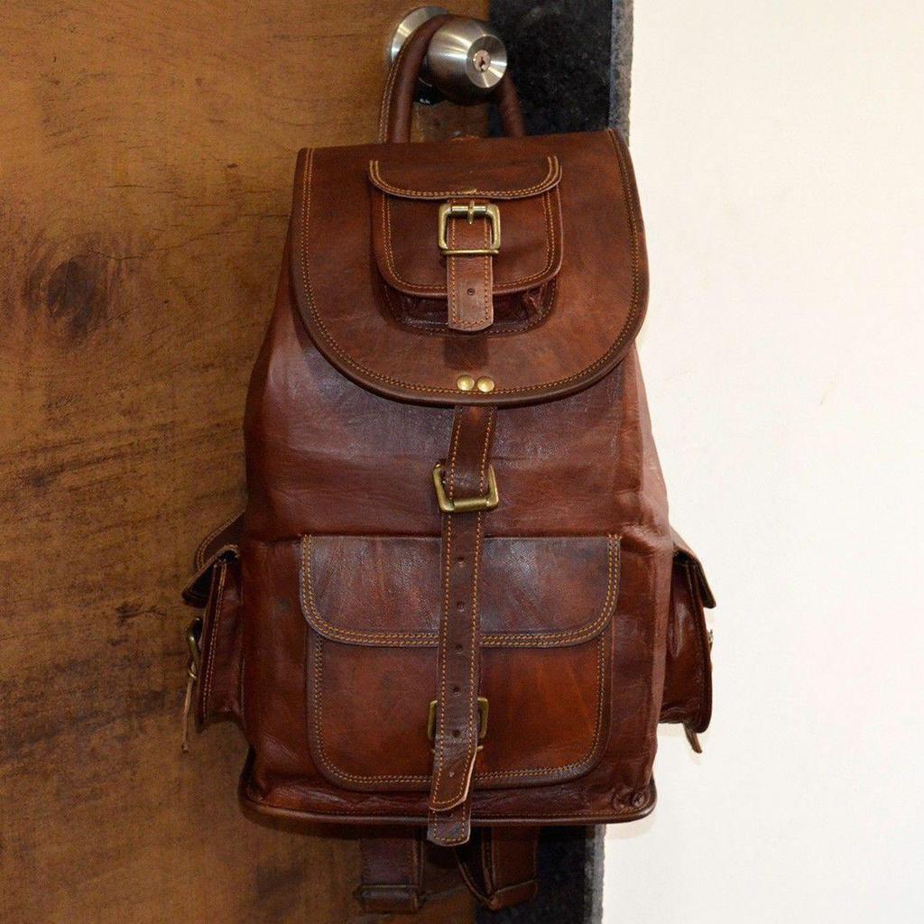 Bag Goat Leather Backpack Rucksack Laptop Vintage Brown Travel Men