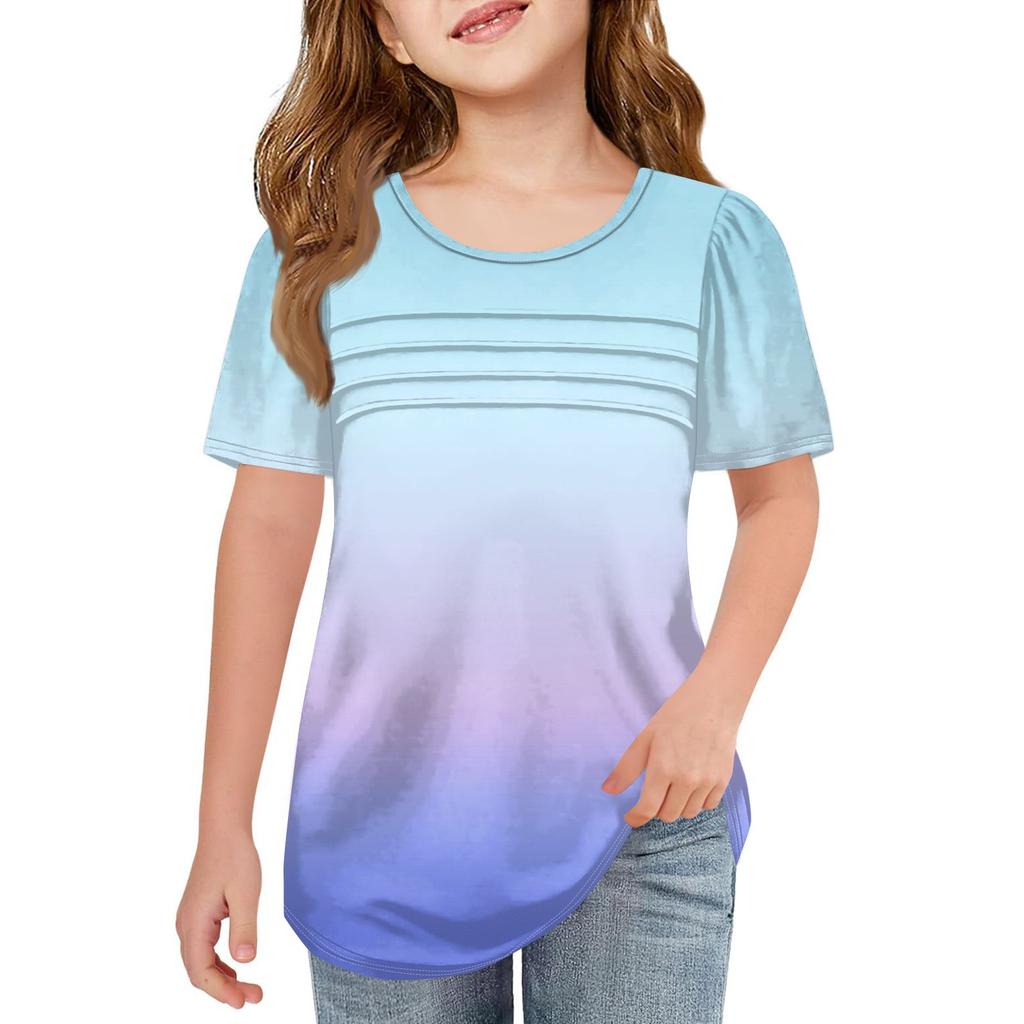 Children Fold T-shirts Short-sleeved Summer Round Collar Gradient Leisure Coat T-shirt