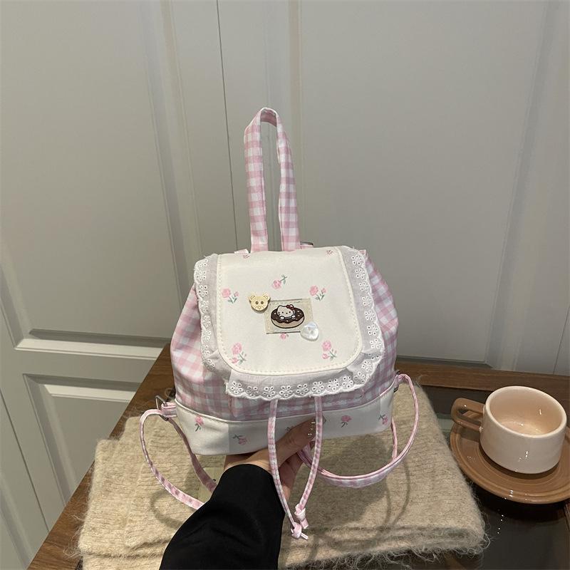 Kawaii Lace Patchwork Backpack for Women Sweet Floral School Rucksack KTB
