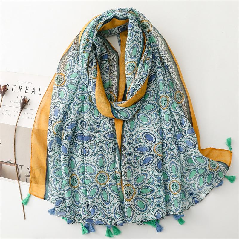 Thin Fashion Aztec Paisley Floral Tassel Viscose Shawl Scarf High Quality Wrap Pashmina Stole Bufandas Muslim Hijab 180*90Cm