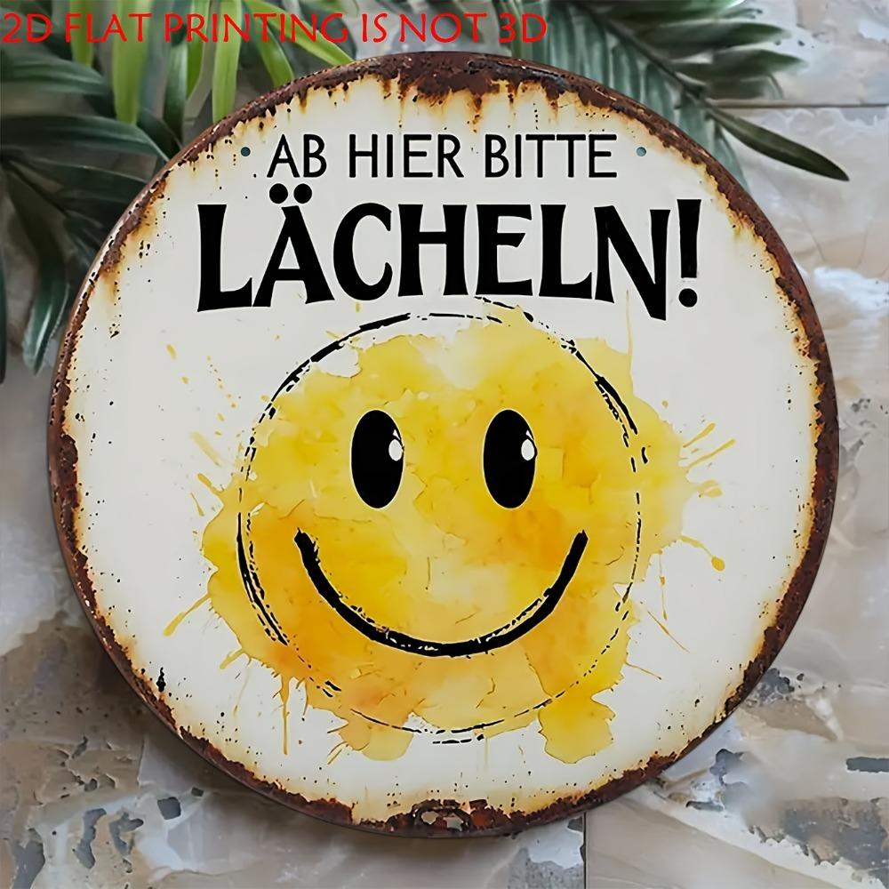 Vintage German Plaque Rustic Farmhouse Wall Art Funny Smile Decor Positive Vibes Gift for Home Office