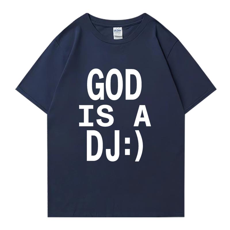 God Is A DJ Print Summer Oversized T-shirt Crew Neck Men Women Short Sleeve 100% Cotton T-shirts Crew Neck Oversized Unisex Tops