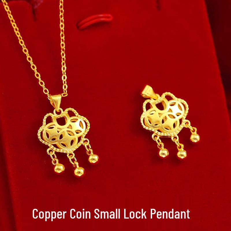 Вьетнамское золотое покрытие (песочное золото) Ожерелье-качалка с маленьким латунным замком-подвеской