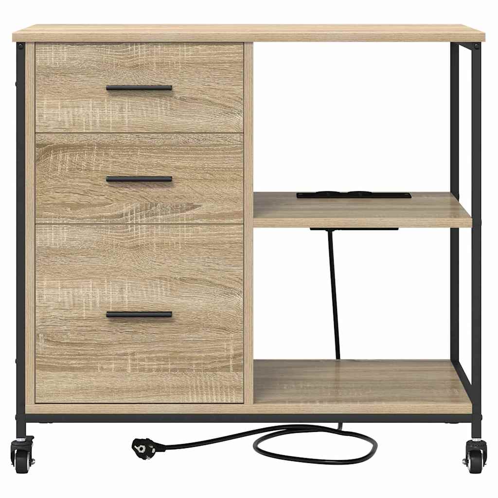 Cabinet with Charging Station and Casters Sonoma Oak Finish 76 x 41 x 72 cm