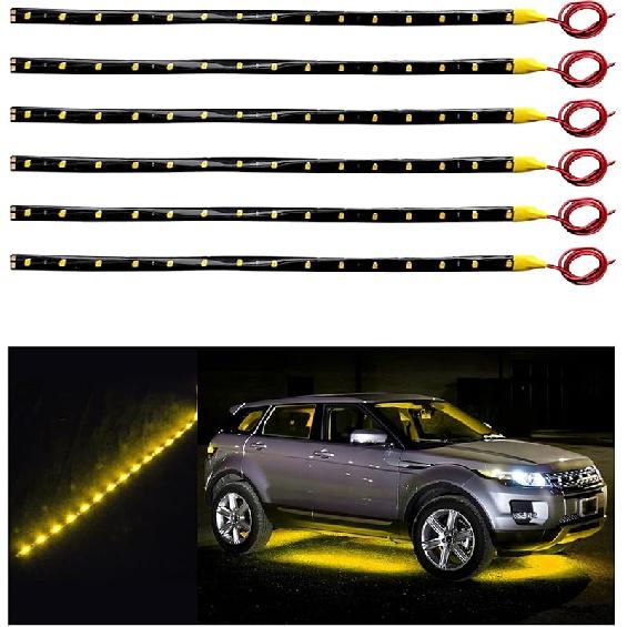 6 PCS 15 LED Strip Underbody Light, 1Ft 12V Waterproof Car Led Interior Exterior Strip Light with 6 Inch Wire, Flexible Auto Light Strip Decoration