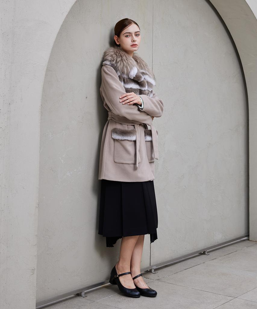 YUJEEOT Fox & Rex Collar Half Coat (Taupe, Grey, Black)