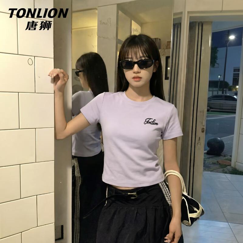 Женская приталенная футболка TonLion с графическим принтом в виде букв, с коротким рукавом