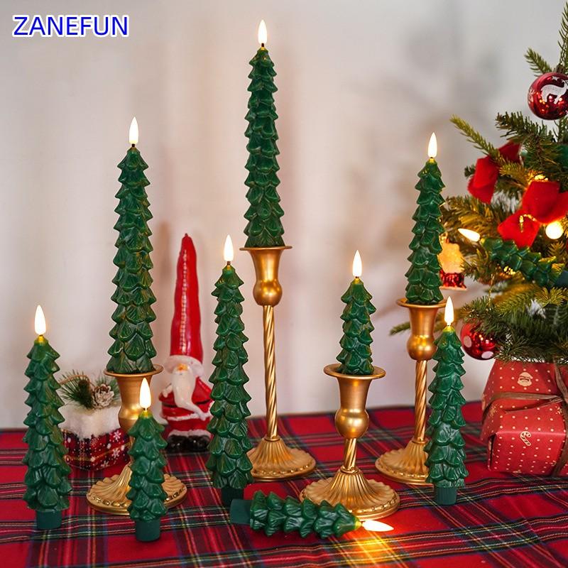 Christmas Tree Flameless LED Candles Green Led Candlesticks with Timer Remote Christmas Tree 3D Flickering LED Flameless Candles