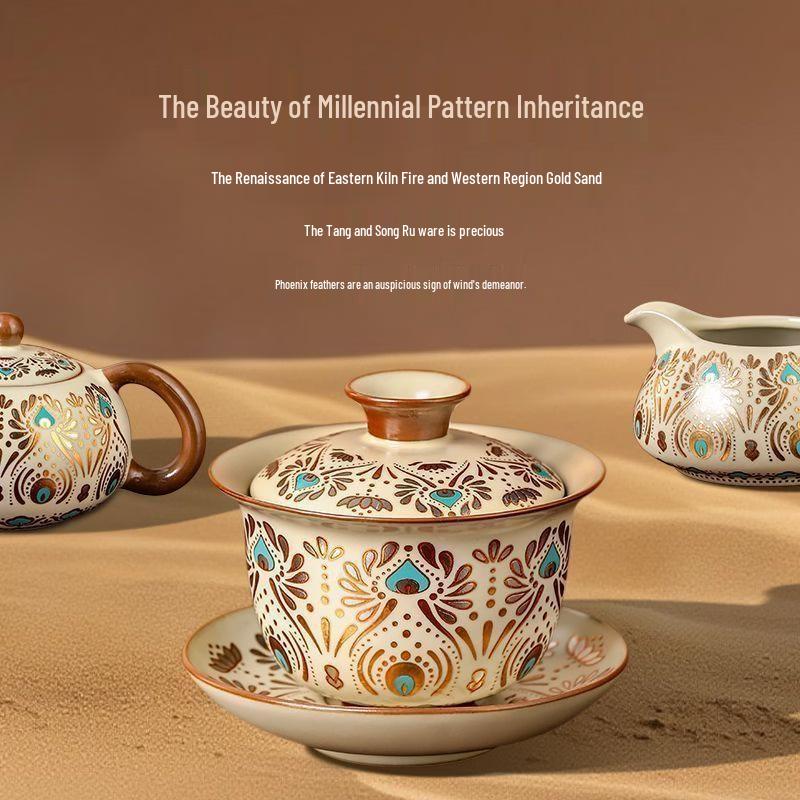 Chaxun Ru Kiln Dunhuang Phoenix Plume Kung Fu Tea Set