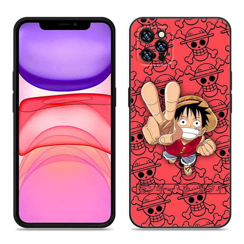 Anime One Piece Luffy Phone Case For Apple iPhone 12 13 Mini 11 14 15 Pro Max 7 8 Plus X XR XS SE 2020 2022 Black Silicone Case