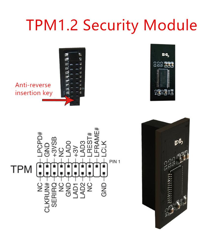 TPM 1.2 Security Module, LPC, 20-pin Card for Asus, MSI, Asrock, Gigabyte Motherboards