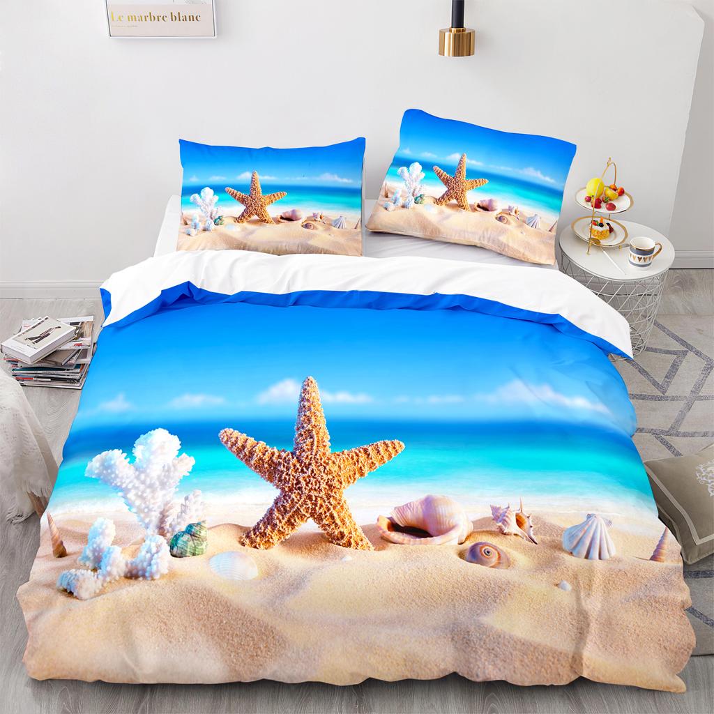 Starfish Duvet Cover King Queen Blue Ocean Bedding Set Beach Seaside Quilt Cover Sea Animal 2/3pcs Polyester Comforter Cover